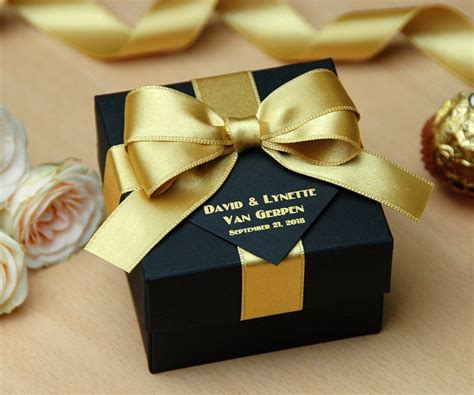 Set Of 4 Gold Square Gift Boxes with Ribbon Bow Assorted Sizes 